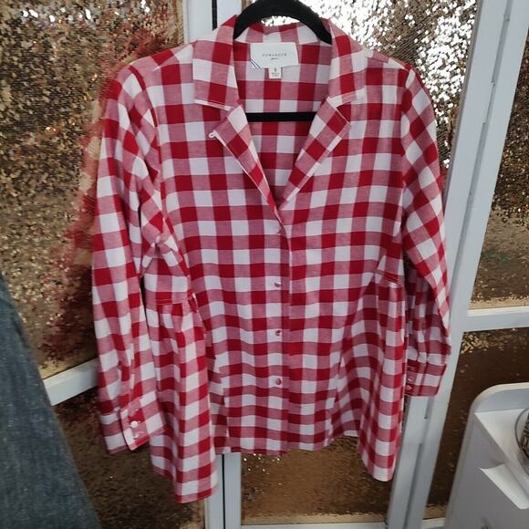 Pomander Place | NEW Apple Red Gingham Scarlett Long Sleeve Button Down Size S - Picture 9 of 15